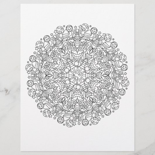 Owling auf der MondHalloween-Mandala-Farbseite (Vorderseite)