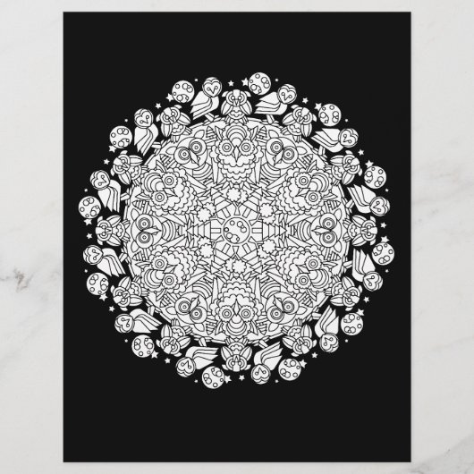 Owling auf der MondHalloween-Mandala-Farbseite (Vorderseite)