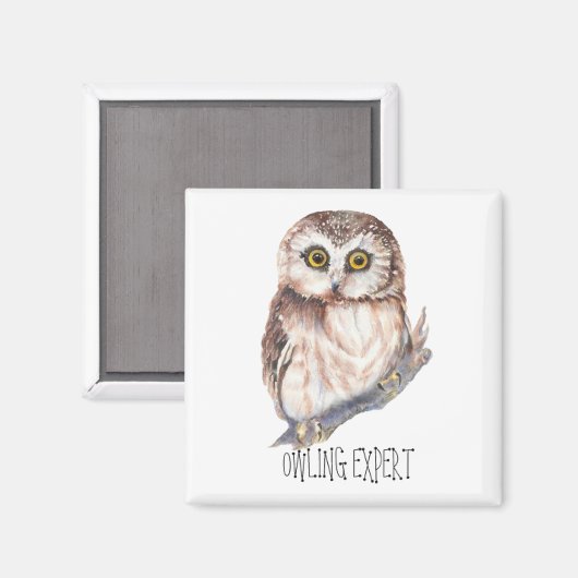 Owling Expert, Funny Little Owl Magnet (Vorderseite/Rückseite)
