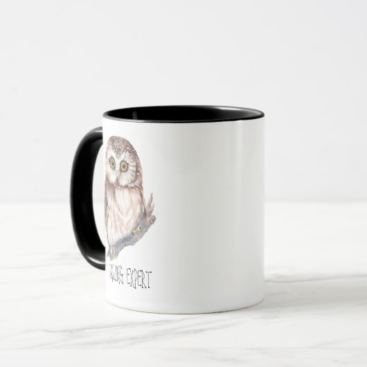 Owling Expert, Funny Little Owl Tasse (Vorderseite Links)