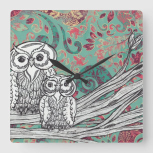 Owls 48 Clock Quadratische Wanduhr