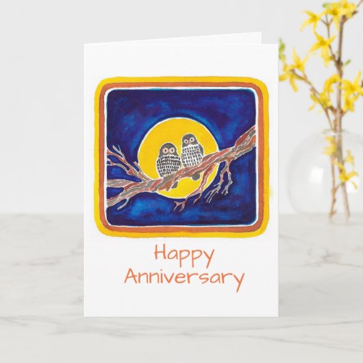 Owls Anniversary Karte (Gelbe Blume)
