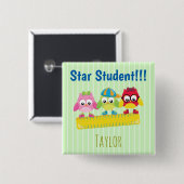 Owls auf einem Ruler Star Student Button (Vorne & Hinten)