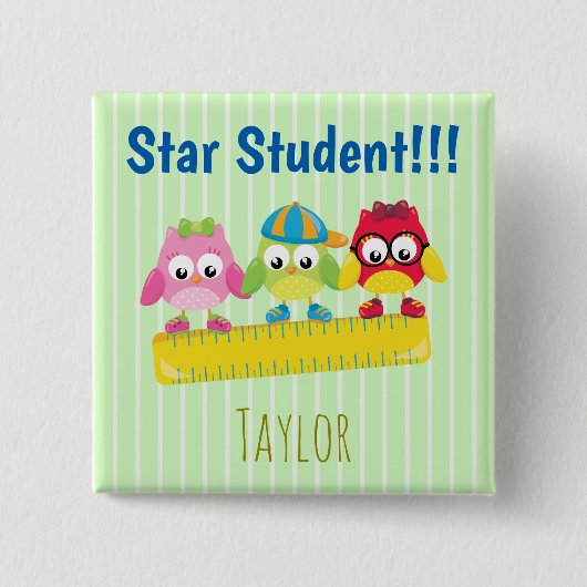 Owls auf einem Ruler Star Student Button (Vorderseite)