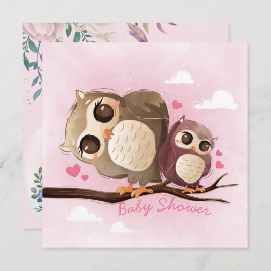 Owls Baby Shower Einladung (Vorne/Hinten)
