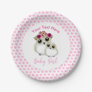 Owls Baby Shower Girl Pink Whimsical Personalisier Pappteller