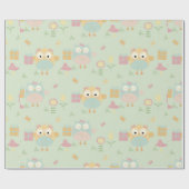Owls Birthday präsentiert grüne blaue Blumen Einfa Geschenkpapier (Flach)