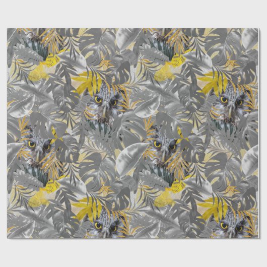 Owls - Blätter der Pflanze in Grau/Gelb 2021 Geschenkpapier (Flach)