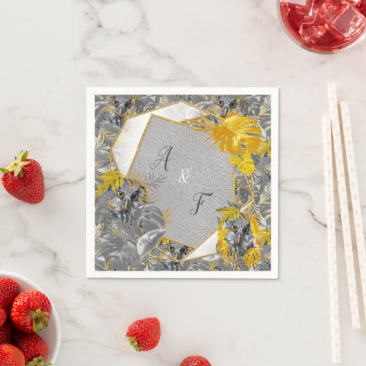 Owls - Blätter der Pflanze in Grau/Gelb 2021 Serviette (Beispiel)