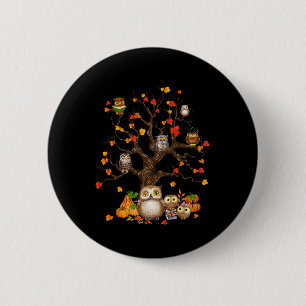 Owls Blätter Tree Herbst Kürbiskürbis Halloween Ow Button
