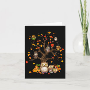Owls Blätter Tree Herbst Kürbiskürbis Halloween Ow Karte