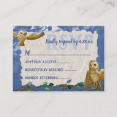 Owls, Blue & Beige Bar Mitzvah RSVP Card Hinweiskarte (Vorderseite)