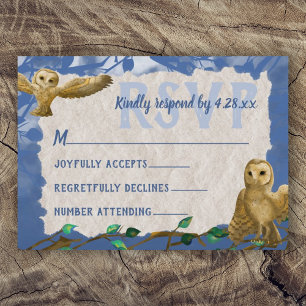 Owls, Blue & Beige Bar Mitzvah RSVP Card Hinweiskarte