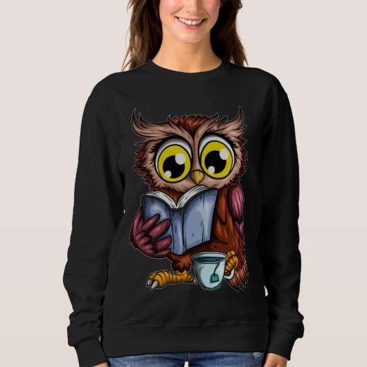 Owls Book Newspaper Crime Novel Hot Tea Cup Owl Re Sweatshirt (Vorderseite)
