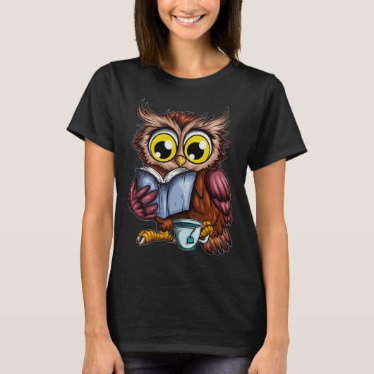 Owls Book Newspaper Crime Novel Hot Tea Cup Owl Re T-Shirt (Vorderseite)
