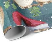Owls Christmas Eve Cuddling Couple Weihnachtsmannm Geschenkpapier (Rolleneckpunkt)