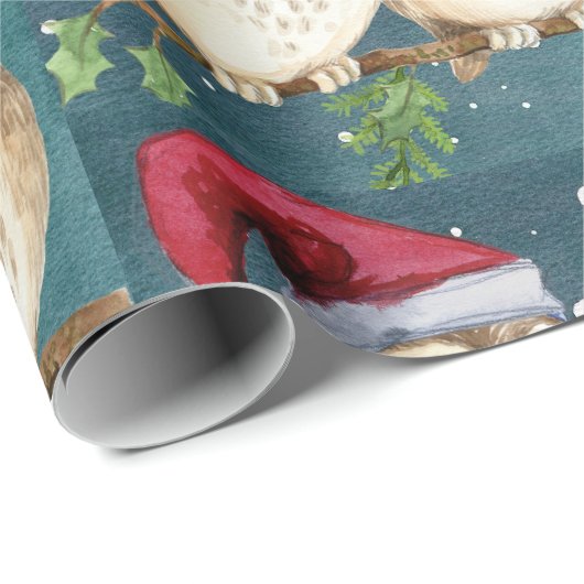 Owls Christmas Eve Cuddling Couple Weihnachtsmannm Geschenkpapier (Rolleneckpunkt)