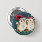 Owls Christmas Eve Night Santa Red Hat Button (Vorne & Hinten)