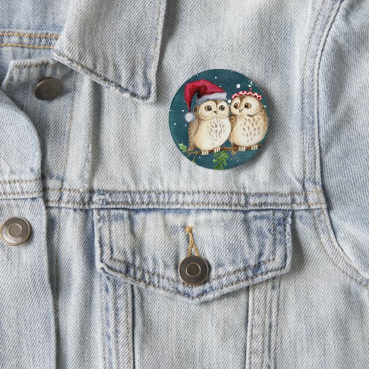 Owls Christmas Eve Night Santa Red Hat Button (Beispiel)