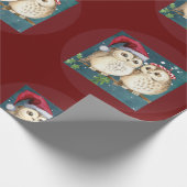 Owls Christmas Eve Night Santa Red Hat Geschenkpapier (Ecke)