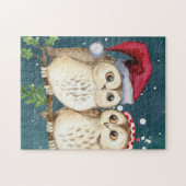 Owls Christmas Eve Night Santa Red Hat Puzzle (Horizontal)