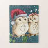 Owls Christmas Eve Night Santa Red Hat Puzzle (Vertikal)