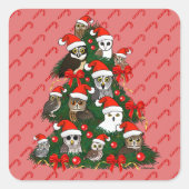 Owls Christmas Tree Quadratischer Aufkleber (Vorderseite)