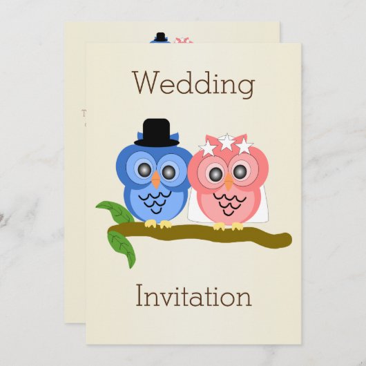 Owls Design Champagne Colored Wedding Einladung (Vorne/Hinten)