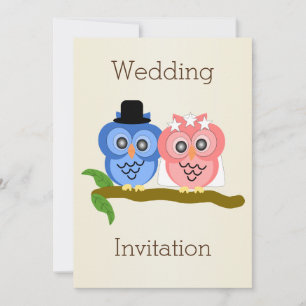 Owls Design Champagne Colored Wedding Einladung
