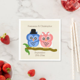 Owls Design Champagne Colored Wedding Serviette