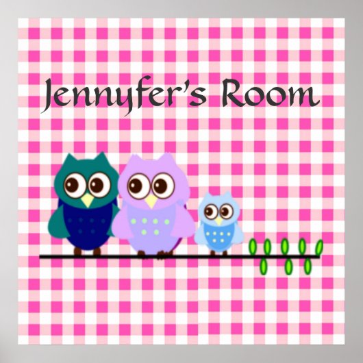 Owls Familie in rosa Vichy Poster (Vorne)