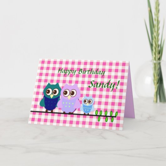 Owls Family Birthday Card Karte (Vorderseite)