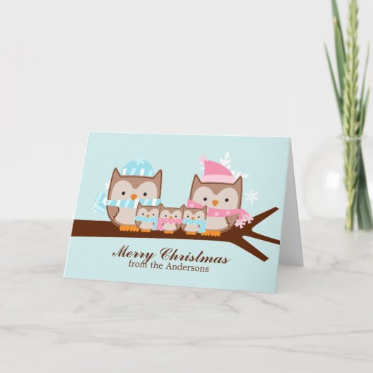 Owls Family Weihnachtskarten Feiertagskarte (Vorderseite)