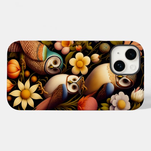 Owls & Flowers | Modern Haeckel Case-Mate iPhone Hülle (Rückseite (Horizontal))