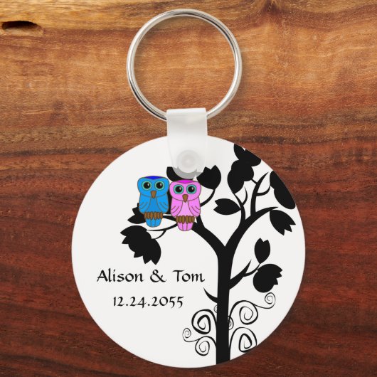 Owls - Gastgeschenke Hochzeiten der Liebesvögel Schlüsselanhänger (Vorderseite)