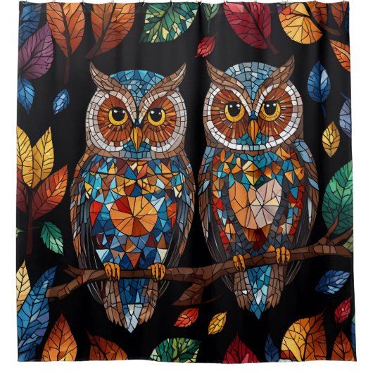 Owls gesteinigtes Glas Mosaik Badezimmer Duschvorhang (Vorderseite)