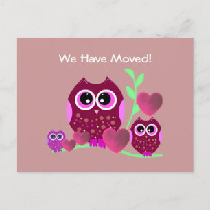 Owls & Hearts Wir haben uns bewegt Ankündigungspostkarte