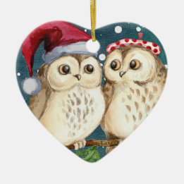 Owls Herz Weihnachtsdekoration Keramikornament