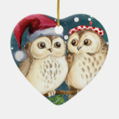 Owls Herz Weihnachtsdekoration Keramikornament (Hinten)