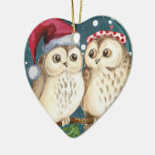 Owls Herz Weihnachtsdekoration Keramikornament (Links)