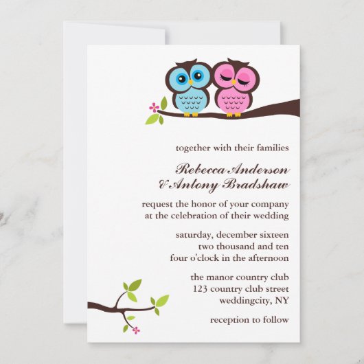 Owls Hochzeit Einladung (Vorderseite)