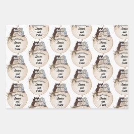 Owls Hochzeit Glückwunsch Namen Niedlich 3 hinzufü Geschenkpapier Set