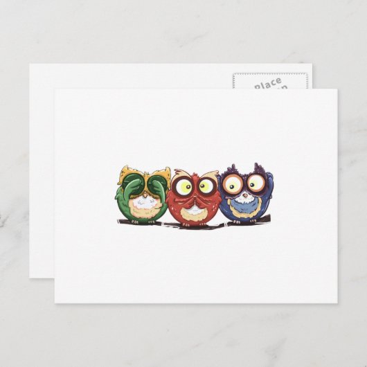 Owls Hoot See Speak Hört kein Übel Postkarte (Vorne/Hinten)