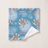 Owls Ice Skaten Weihnachtsmuster Badhandtuch Set (Waschlappen)