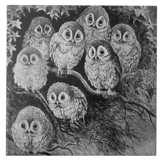 Owls im Wald, Louis Wain Fliese (Vorderseite)