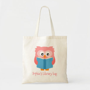 Owls Mädchen pink liest Kinderbibliothek Tote Tag Tragetasche