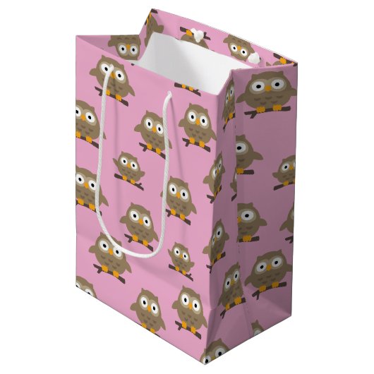 Owls Medium Geschenktasche Mittlere Geschenktüte (Vorderseite Schrägansicht)