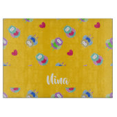 Owls mit Herz auf Orange Schneidebrett (Vorderseite)