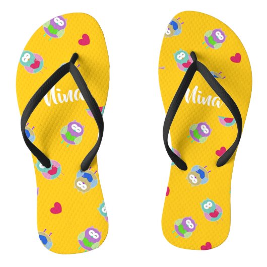 Owls mit Herzen auf Orange Badesandalen (Fußbett)