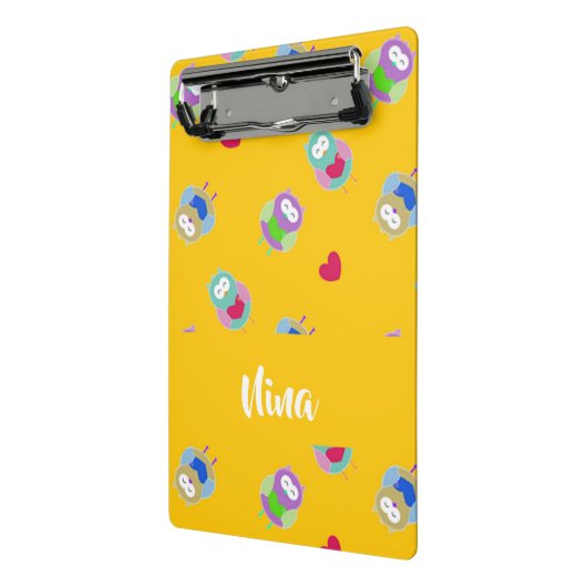 Owls mit Herzen auf Orange Mini Klemmbrett (Gewinkelt2)